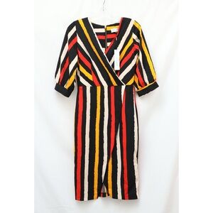 NWT ASOS Closet London Wrap Dress In Contrast Stripe Black Yellow Red US6 office